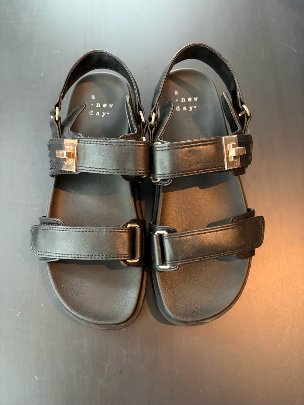 A New Day Black Double-Strap Buckle Sandals